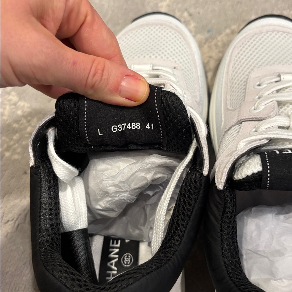 Chanel Men’s White and Black CC Logo Sneakers - Picture 6 of 6